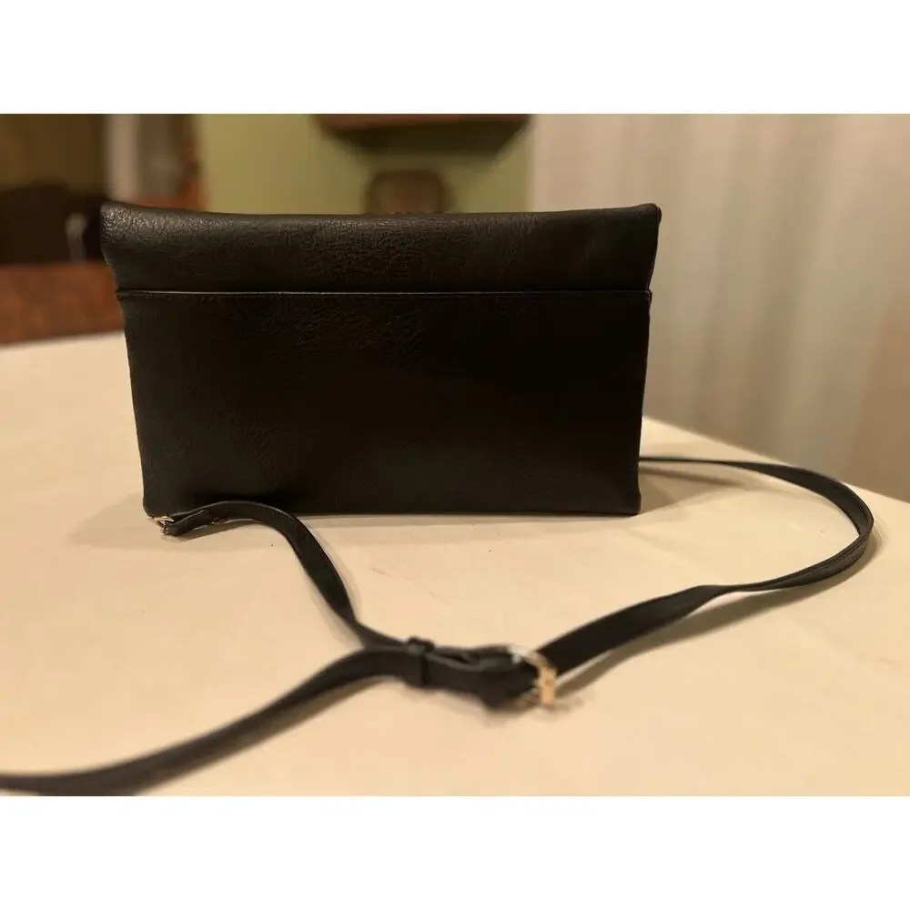 Vintage Madison West Black Envelope Crossbody Purse Gold Chain Y2K Style Clutch